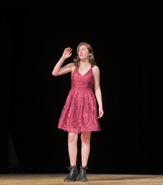 Jessica Russo (junior) sings “Astonishing” from the musical “Little Women” at the Thespian Showcase in the auditorium on April 27. Russo’s performance had earned a superior at districts and states and top honor at states.  